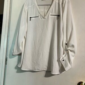 Maurices White V-Neck Blouse with Zipper Accents